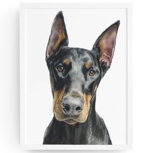 Watercolor Black Doberman Dog Portrait Wall Art Print Poster Unframed